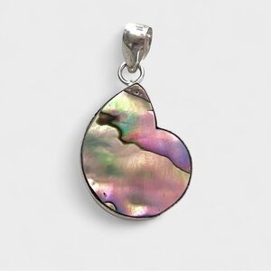 Unique Natural Abalone Sterling Silver 2” Necklace Pendant